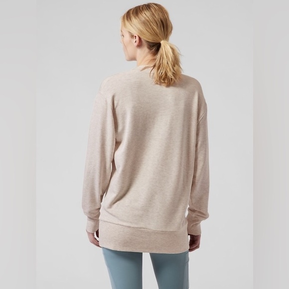 Athleta Purana V-Neck Wrap Sweatshirt XS Toasted Tan Heather Yoga Casual g30 - Picture 5 of 6